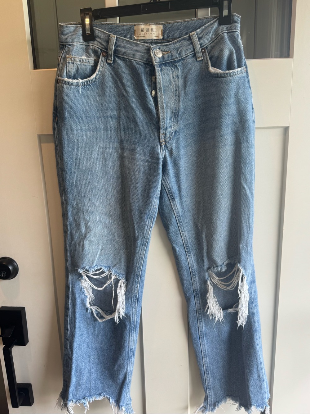 We The Free Light Blue Distressed Straight Leg Jeans